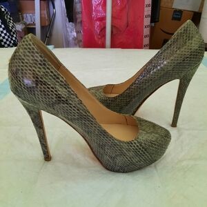 Elizabeth Brady Platform Heels. Grey Snake Skin Leather. 6.5